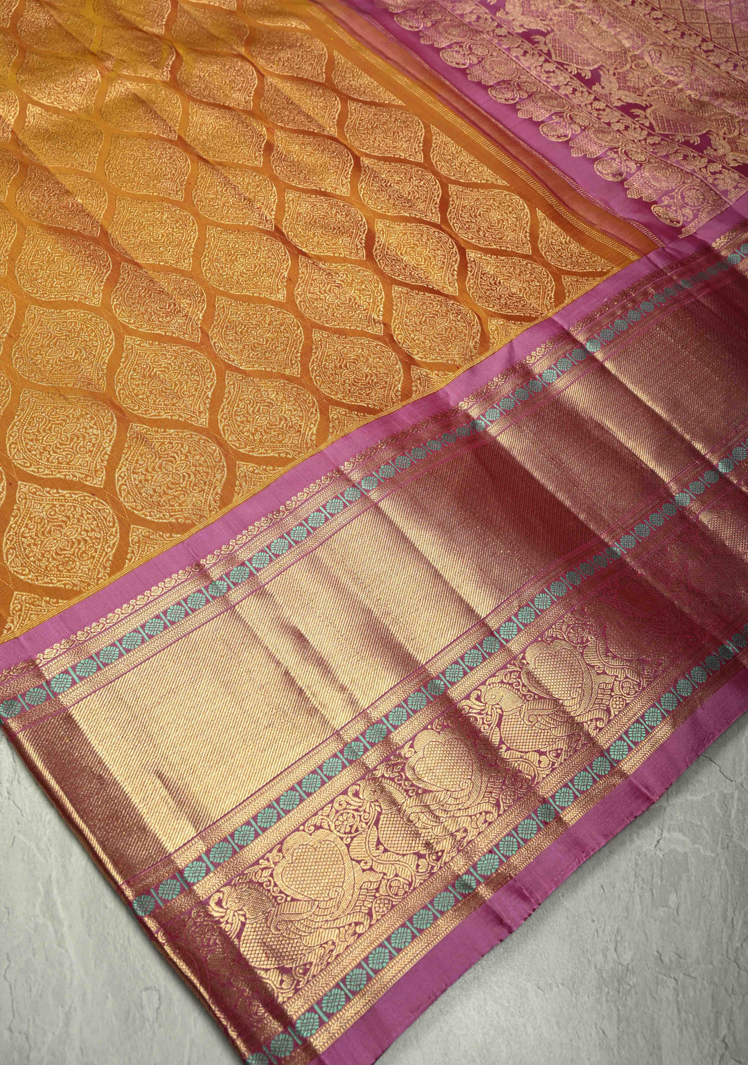 Methi Yellow Gadwal Silk Saree with Zari Brocade and Contrast Wide Zari Border | SILK MARK CERTIFIED