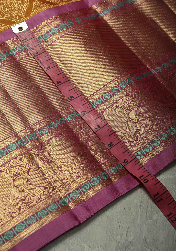 Methi Yellow Gadwal Silk Saree with Zari Brocade and Contrast Wide Zari Border | SILK MARK CERTIFIED