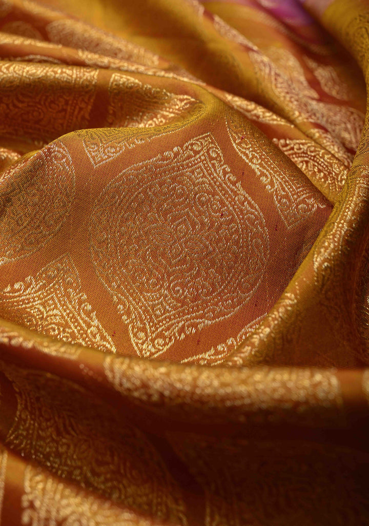 Methi Yellow Gadwal Silk Saree with Zari Brocade and Contrast Wide Zari Border | SILK MARK CERTIFIED