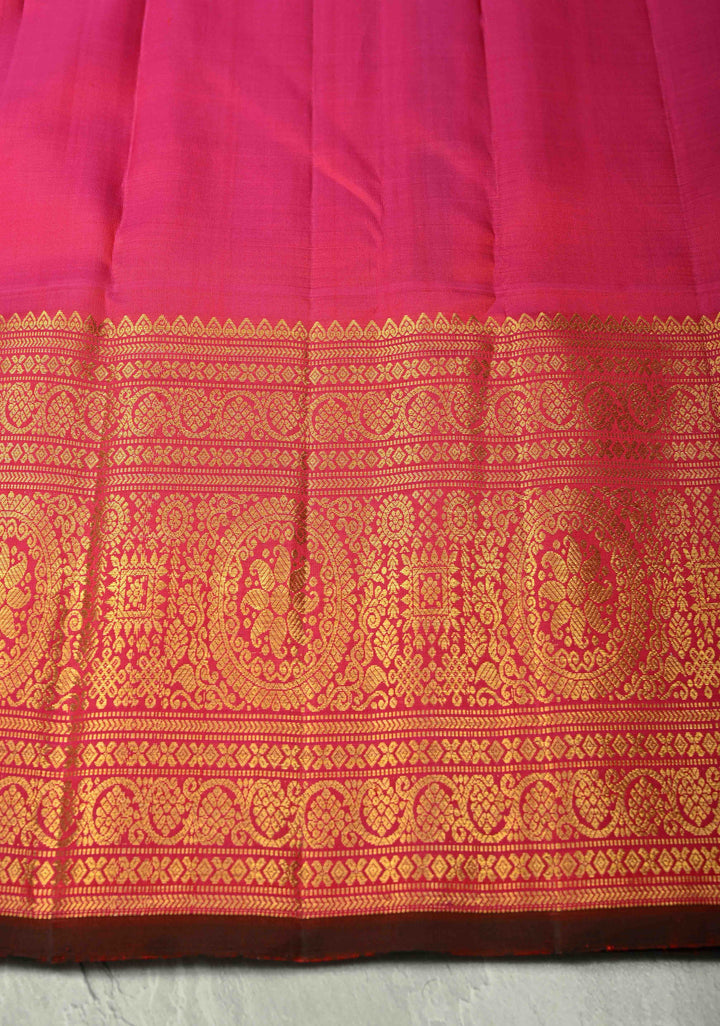 Flame Orange Zari Checks on Gadwal Silk Saree with Zari Buttas and Wide Zari Border | SILK MARK CERTIFIED