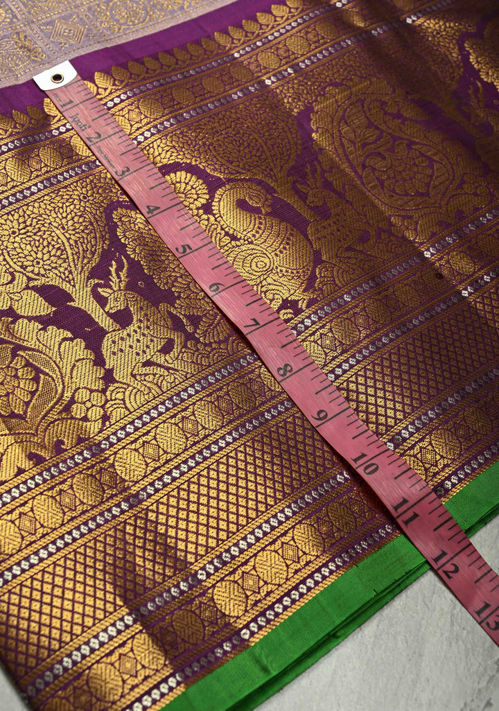 Dusty Lilac Gadwal Silk Saree with Patola Zari Brocade and Contrast Wide Zari Border | SILK MARK CERTIFIED