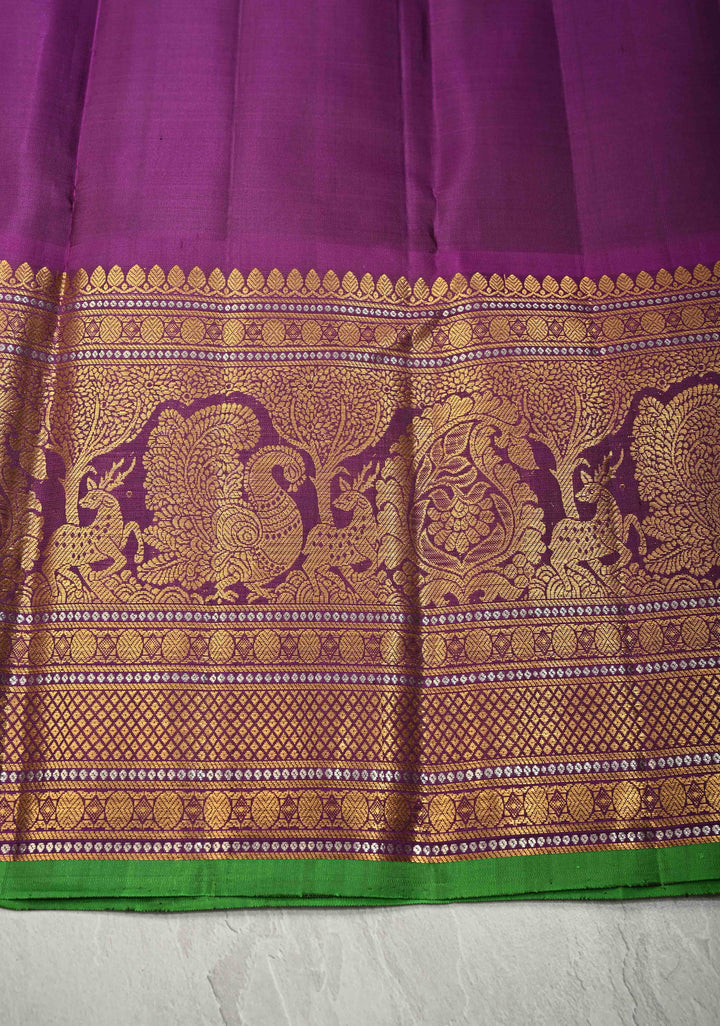 Amethyst Pure Gadwal Silk Saree with Zari Brocade and Contrast Wide Zari Border | SILK MARK CERTIFIED