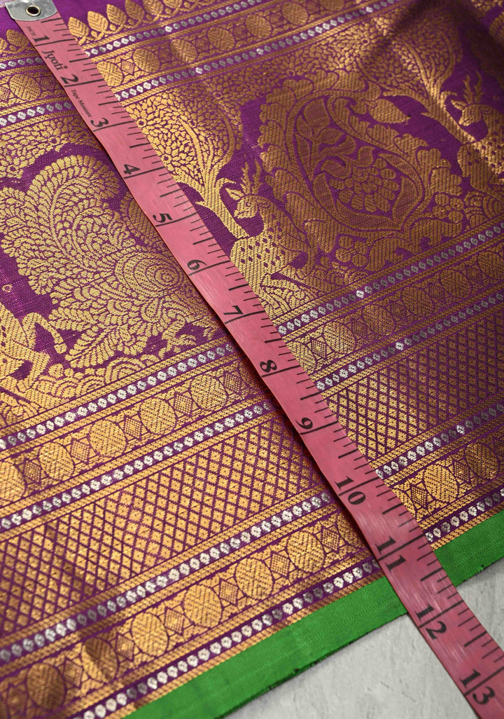 Amethyst Pure Gadwal Silk Saree with Zari Brocade and Contrast Wide Zari Border | SILK MARK CERTIFIED