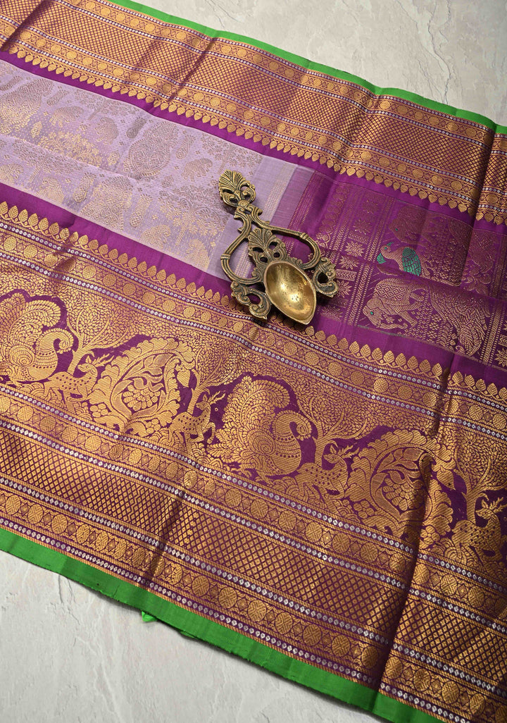 Amethyst Pure Gadwal Silk Saree with Zari Brocade and Contrast Wide Zari Border | SILK MARK CERTIFIED