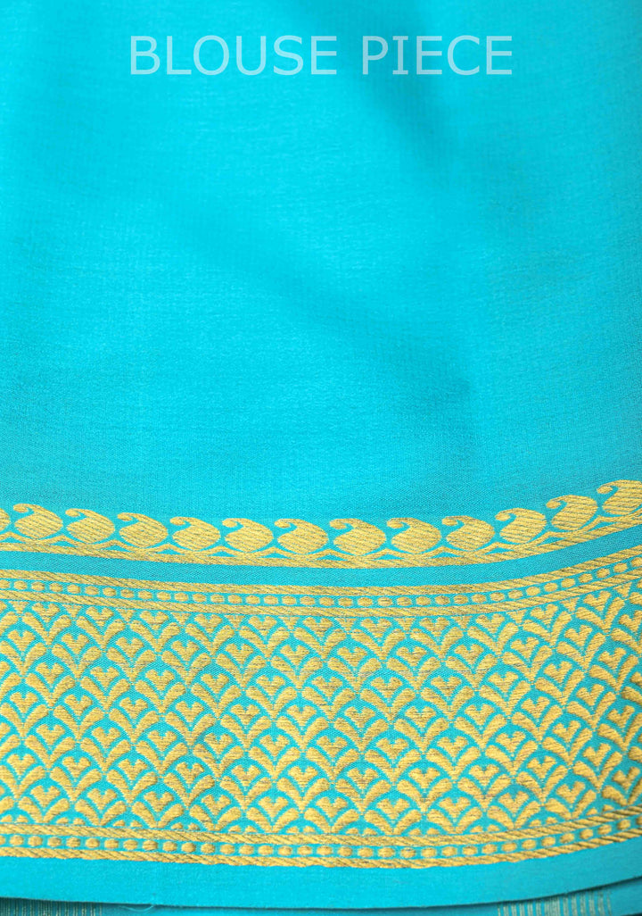 Mysore Silk Saree in Blue with Horizontal stripes and Panel Border in KSIC Grade Thickness | SILK MARK CERTIFIED