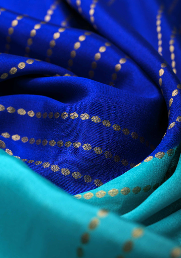 Mysore Silk Saree in Blue with Horizontal stripes and Panel Border in KSIC Grade Thickness | SILK MARK CERTIFIED