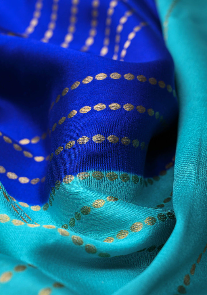 Mysore Silk Saree in Blue with Horizontal stripes and Panel Border in KSIC Grade Thickness | SILK MARK CERTIFIED