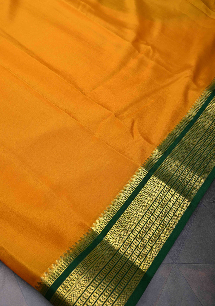 Mustard Yellow Pure Mysore Silk Saree with Contrast Zari borders in KSIC Grade thickness | SILK MARK CERTIFIED