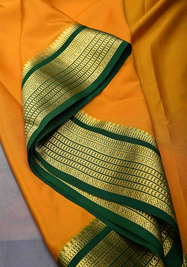 Mustard Yellow Pure Mysore Silk Saree with Contrast Zari borders in KSIC Grade thickness | SILK MARK CERTIFIED