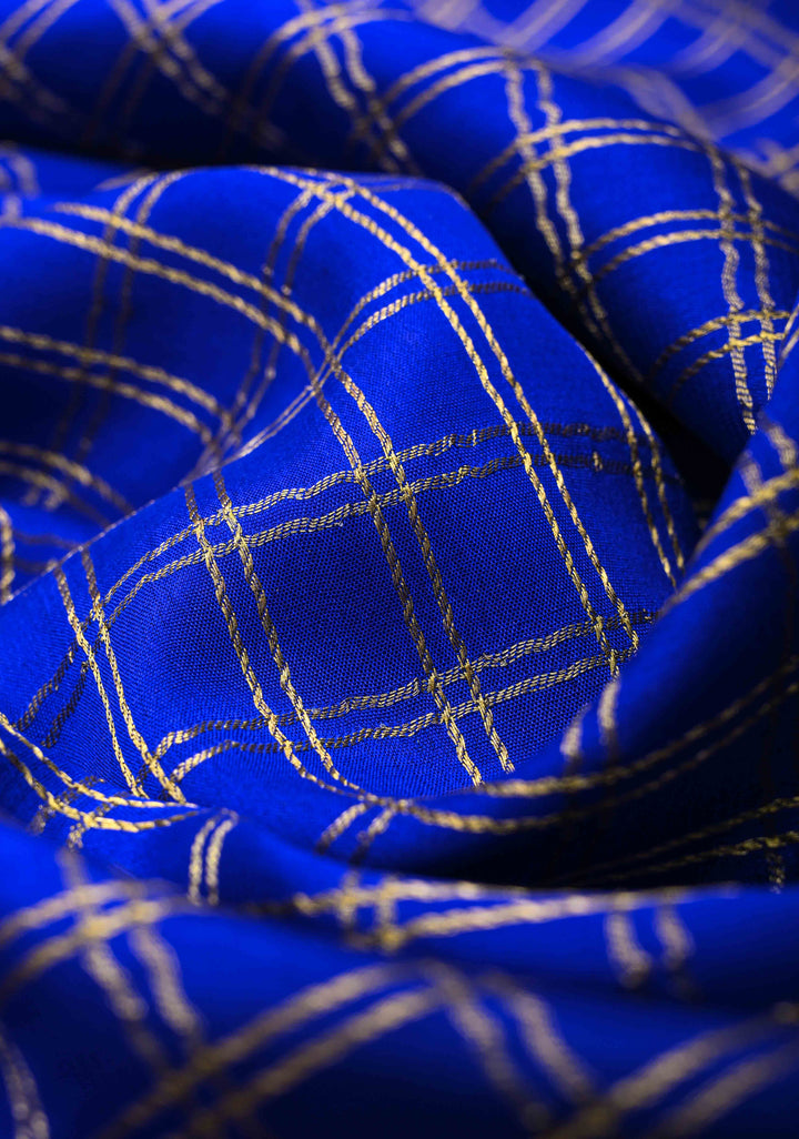 Blue Zari Checks Mysore silk Saree With Zari Border in KSIC Grade Thickness  | SILK MARK CERTIFIED