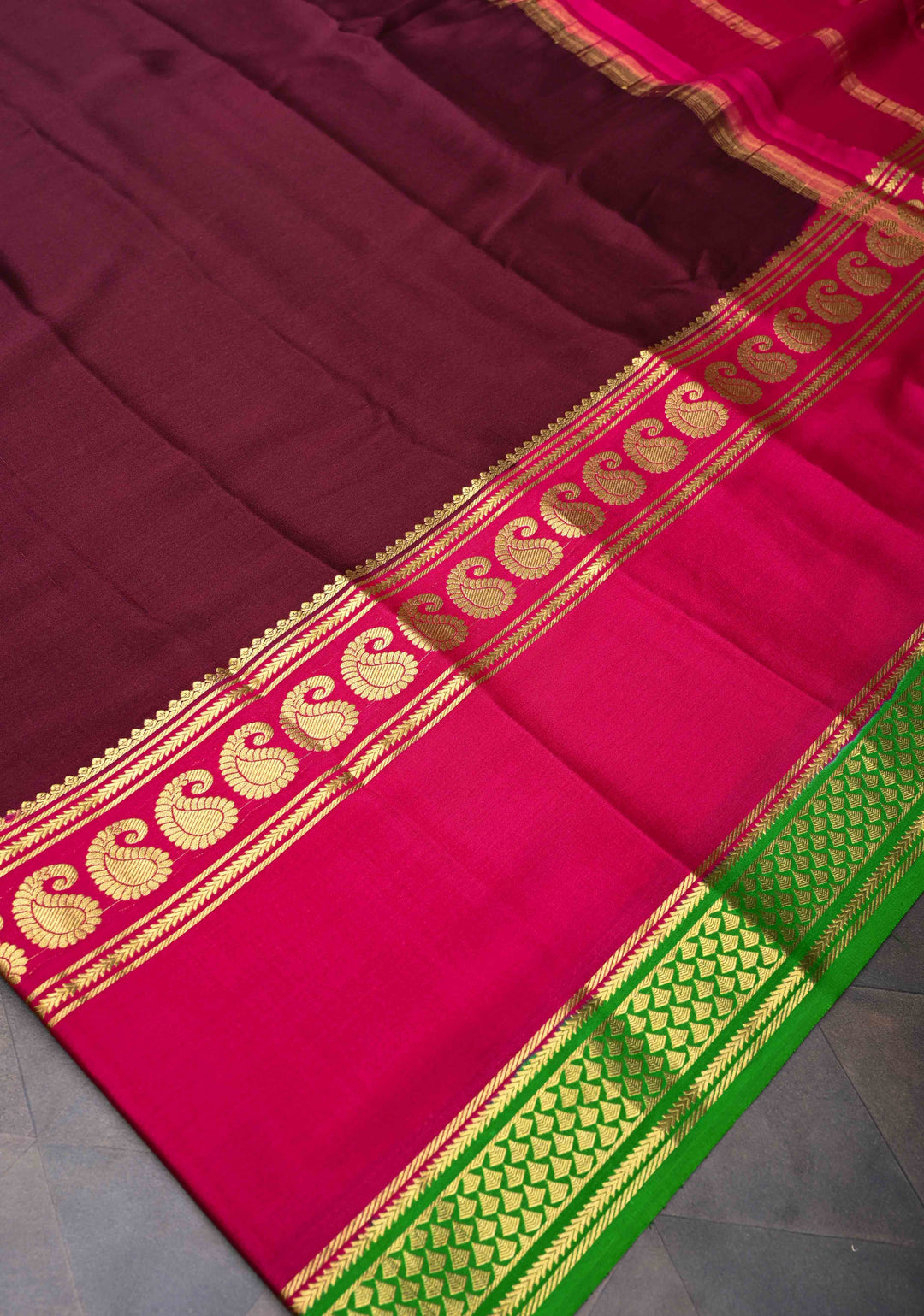 Purple and Pink Mysore silk Saree with Contrast Zari Border in KSIC Grade Thickness | SILK MARK CERTIFIED