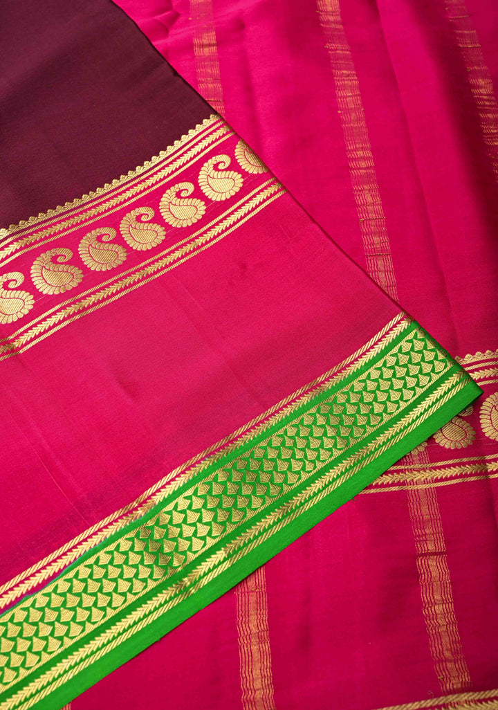 Purple and Pink Mysore silk Saree with Contrast Zari Border in KSIC Grade Thickness | SILK MARK CERTIFIED