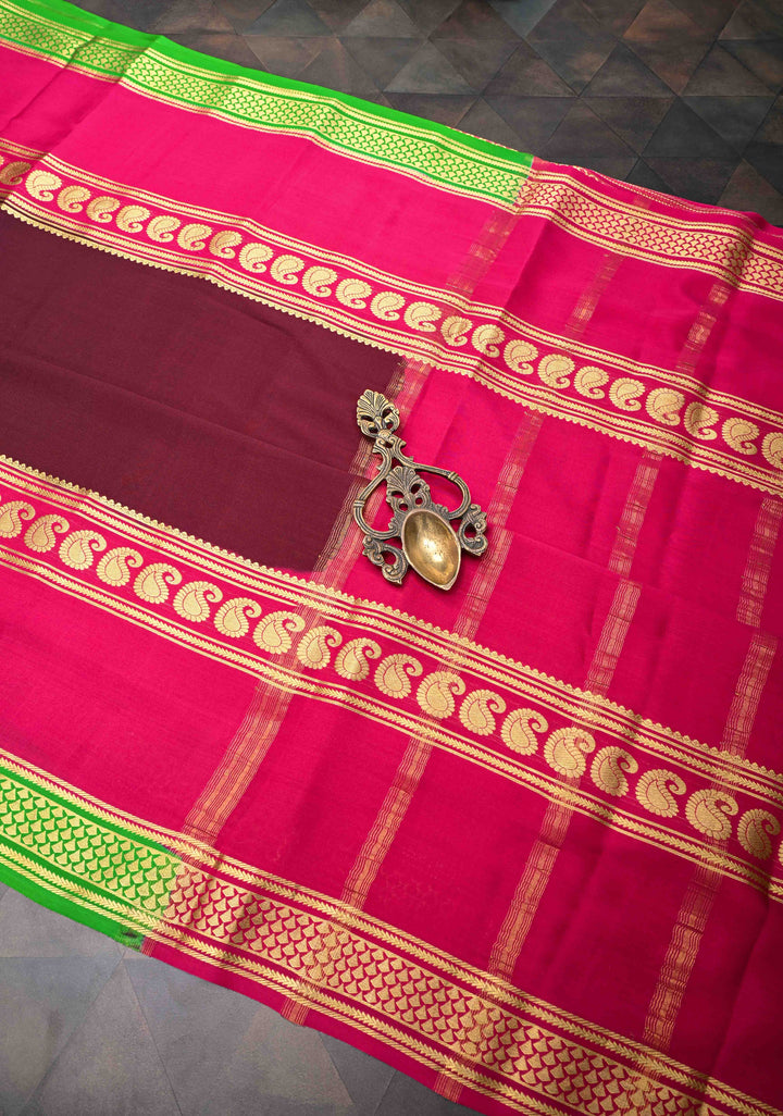 Purple and Pink Mysore silk Saree with Contrast Zari Border in KSIC Grade Thickness | SILK MARK CERTIFIED