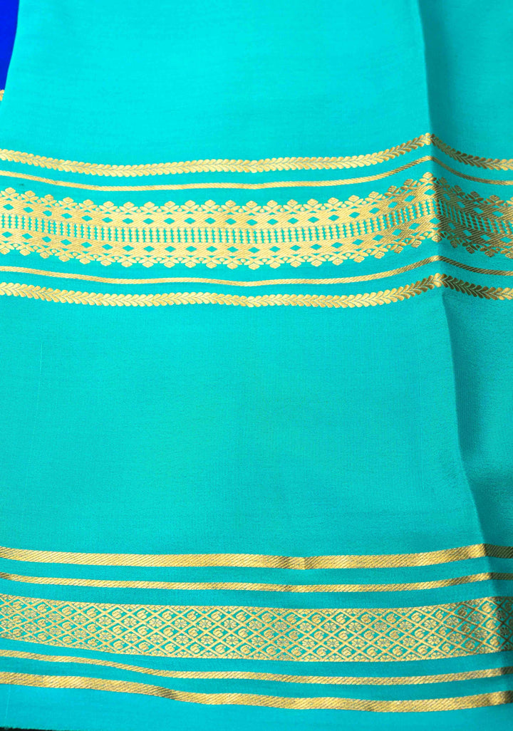 Royal Blue and Cyan Mysore silk Saree with Contrast Zari Border| SILK MARK CERTIFIED