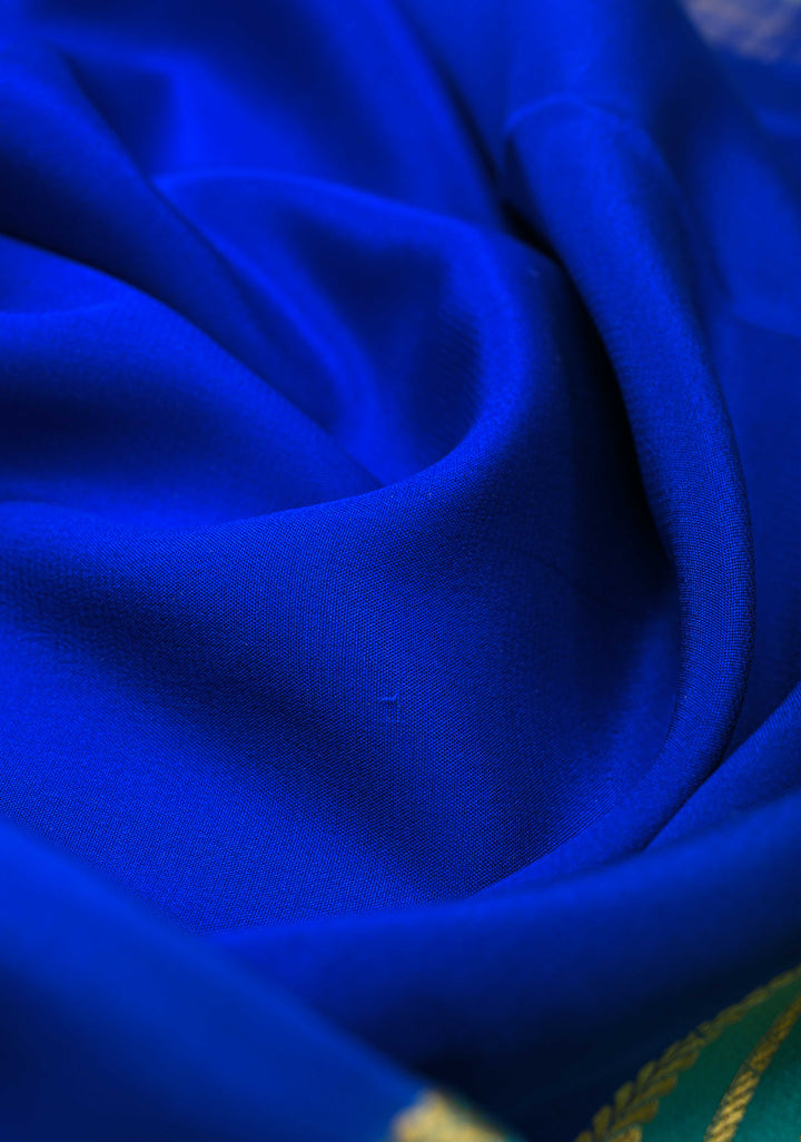 Royal Blue and Cyan Mysore silk Saree with Contrast Zari Border| SILK MARK CERTIFIED