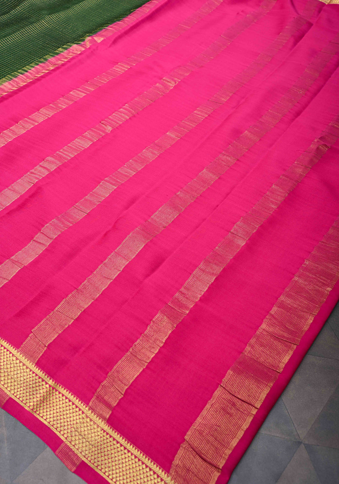 Dark Green Podi Kattam Zari Checks Mysore Silk Saree with Contrast Zari Border| SILK MARK CERTIFIED