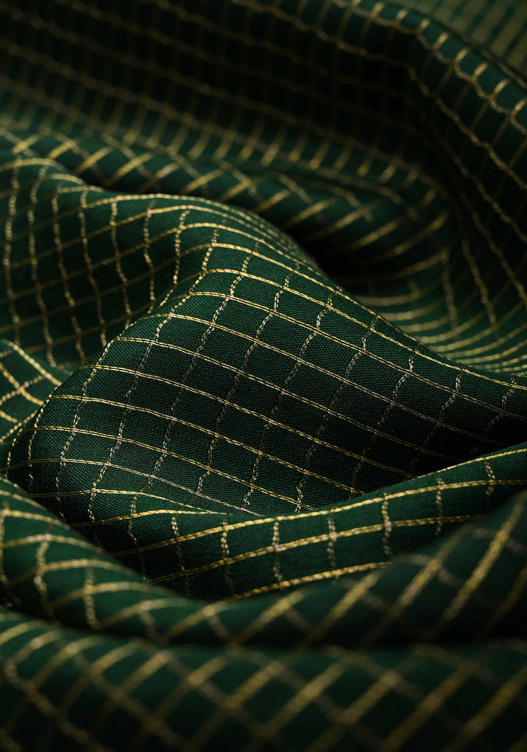 Dark Green Podi Kattam Zari Checks Mysore Silk Saree with Contrast Zari Border| SILK MARK CERTIFIED