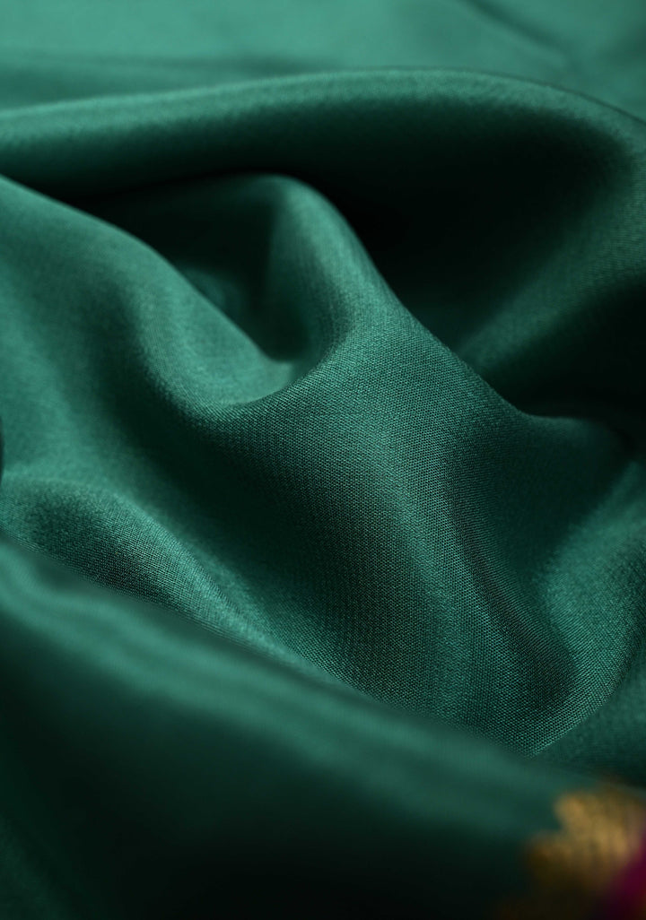 Greenish Cyan and Pink Mysore silk Saree with Contrast Zari Border in KSIC Grade Thickness | SILK MARK CERTIFIED