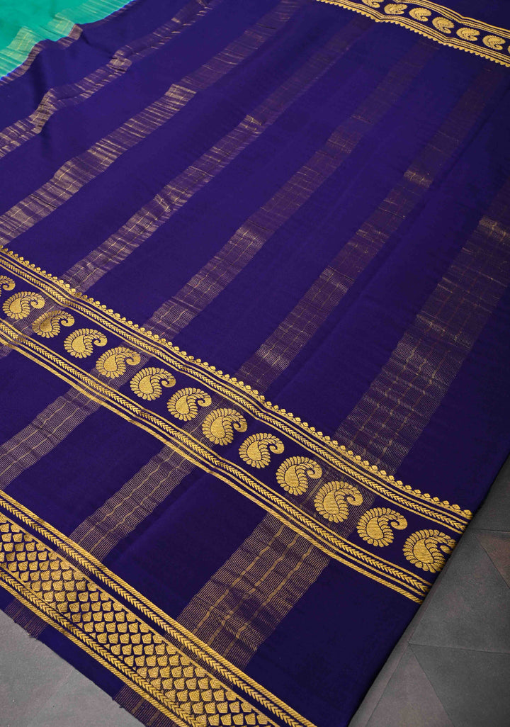 Persian Green and Blue Mysore silk Saree with Contrast Zari Border in KSIC Grade Thickness | SILK MARK CERTIFIED