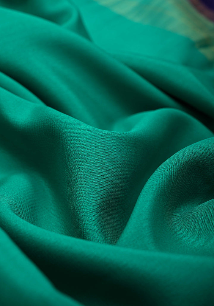 Persian Green and Blue Mysore silk Saree with Contrast Zari Border in KSIC Grade Thickness | SILK MARK CERTIFIED