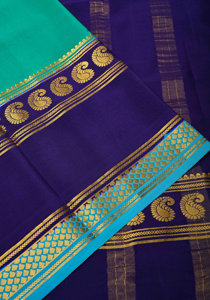 Persian Green and Blue Mysore silk Saree with Contrast Zari Border in KSIC Grade Thickness | SILK MARK CERTIFIED