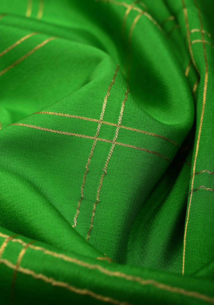 Grass Green Zari Checks Pattern Mysore silk Saree With Zari Border in KSIC Grade Thickness | SILK MARK CERTIFIED