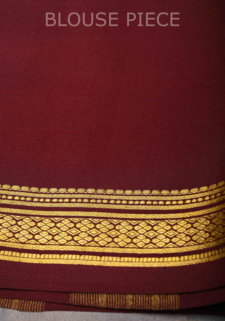 Pinkish Tan Mysore silk Saree With Horizontal stripes and Panel Contrast Zari Border in KSIC Grade Thickness | SILK MARK CERTIFIED