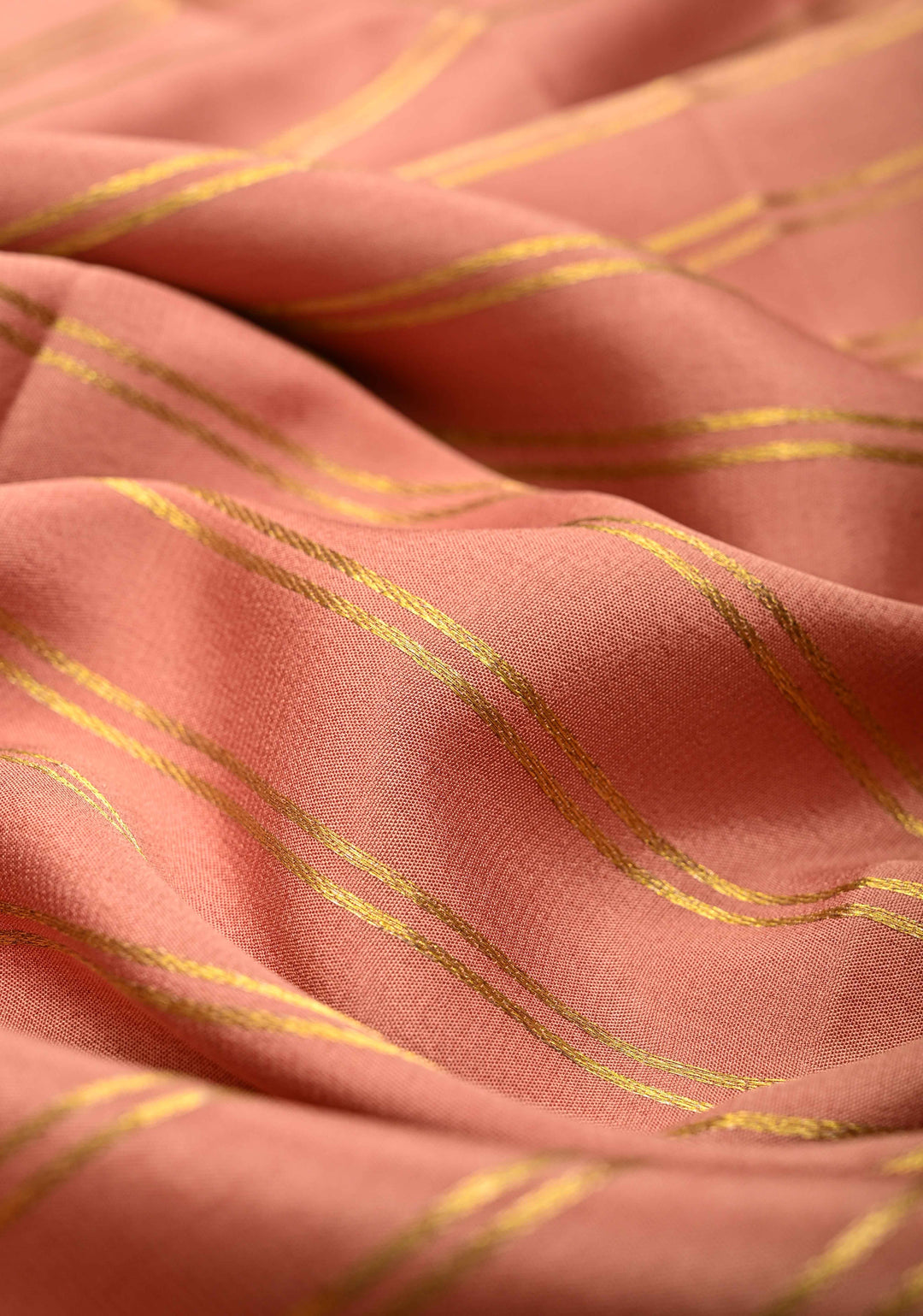 Pinkish Tan Mysore silk Saree With Horizontal stripes and Panel Contrast Zari Border in KSIC Grade Thickness | SILK MARK CERTIFIED