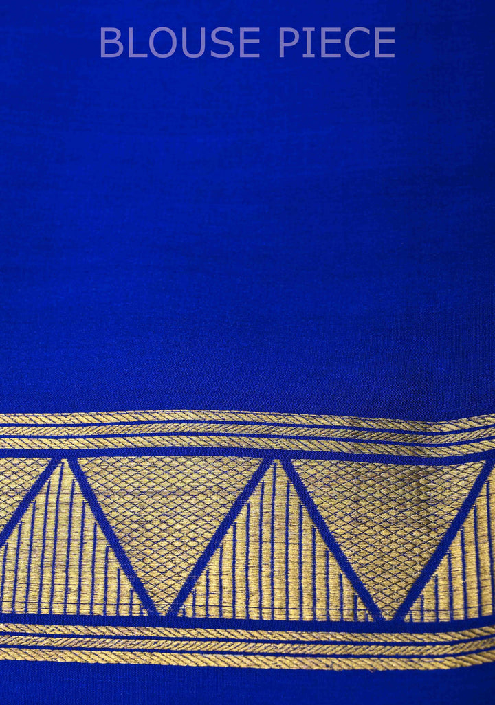 Cyan and Royal Blue Mysore silk Saree with Half Border in KSIC Grade Thickness | SILK MARK CERTIFIED