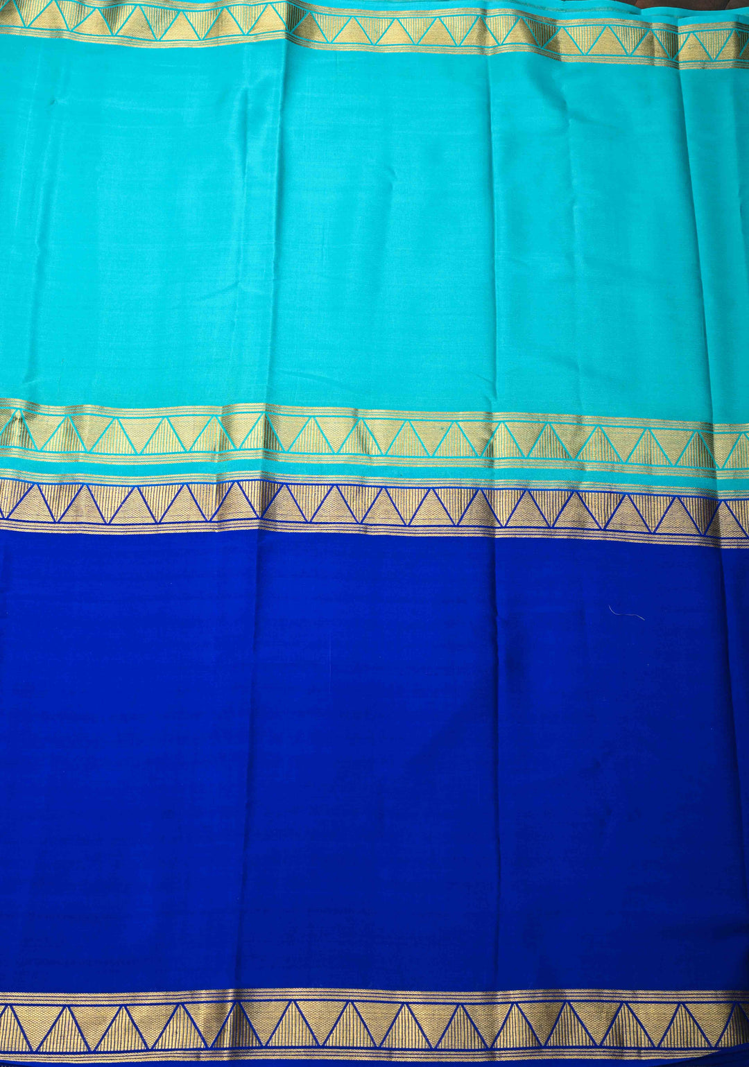 Cyan and Royal Blue Mysore silk Saree with Half Border in KSIC Grade Thickness | SILK MARK CERTIFIED
