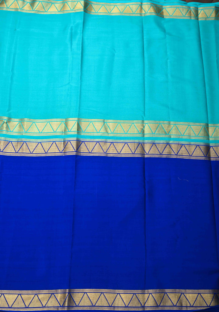 Cyan and Royal Blue Mysore silk Saree with Half Border in KSIC Grade Thickness | SILK MARK CERTIFIED