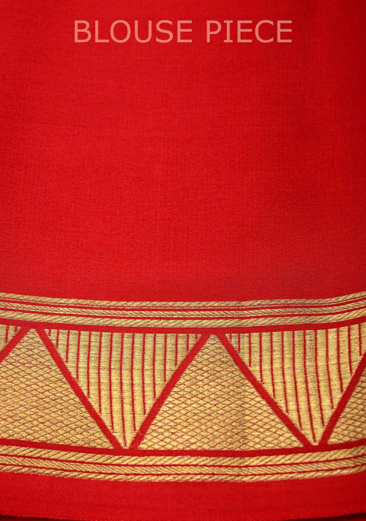 Dark Jungle Green And Red Mysore silk Saree With Half Border in KSIC Grade thickness | SILK MARK CERTIFIED