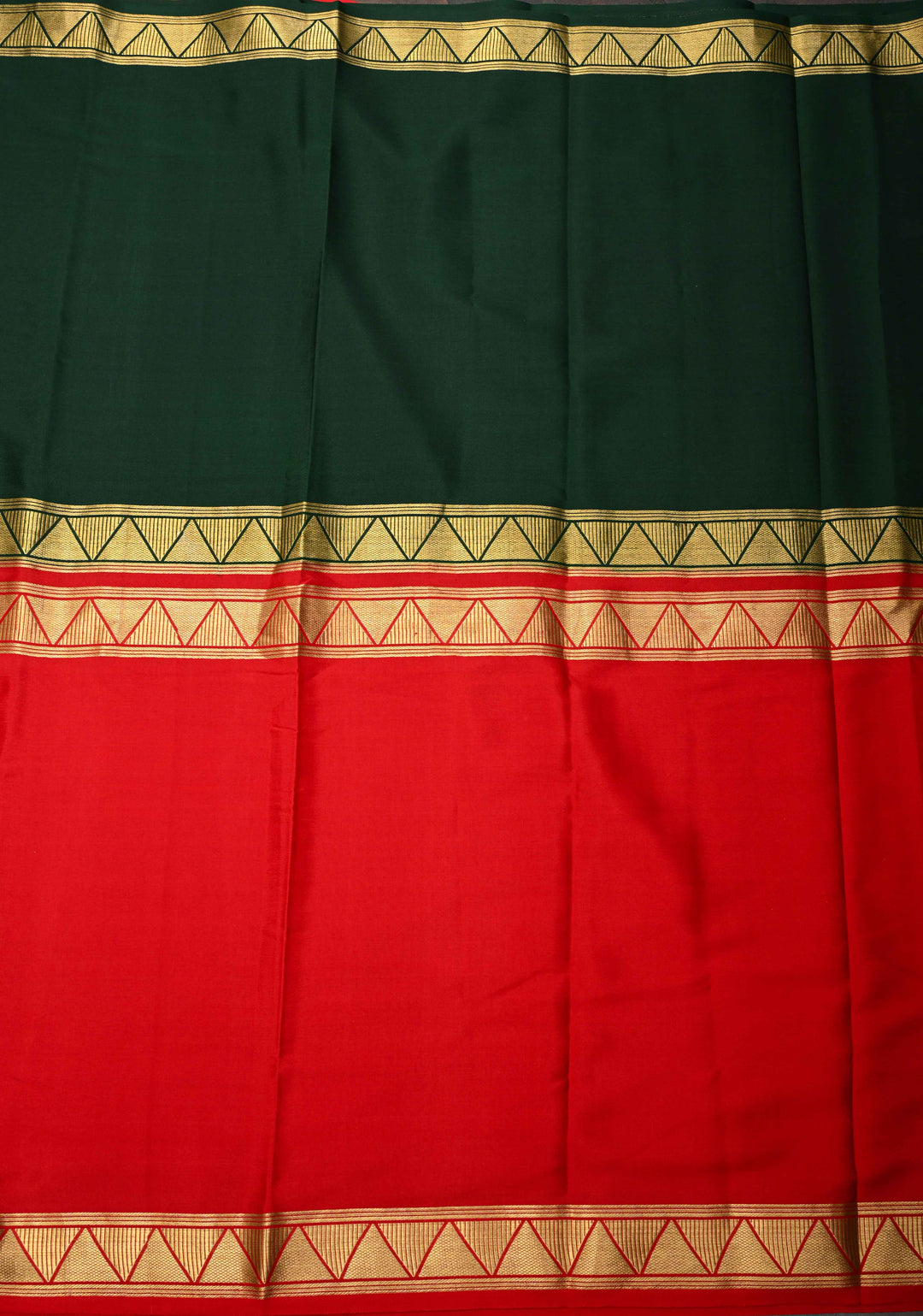 Dark Jungle Green And Red Mysore silk Saree With Half Border in KSIC Grade thickness | SILK MARK CERTIFIED