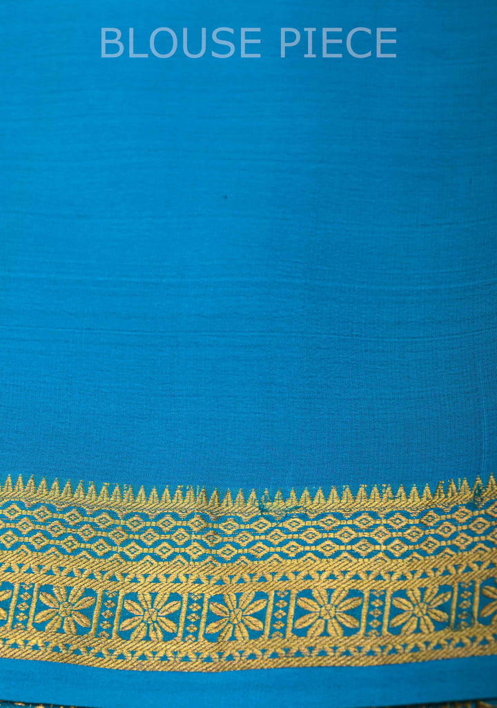 Mubaggam 3-Part Mysore Silk Saree in Purple with Dark indigo and Water Blue With Horizontal Zari stripes and Half Border in KSIC Grade Thickness | SILK MARK CERTIFIED