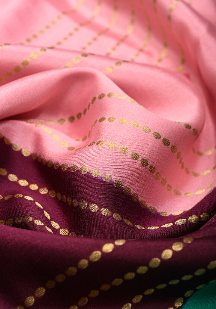 Pink Mysore Silk Saree with Horizontal Zari stripes and Panel Border in KSIC Grade Thickness | SILK MARK CERTIFIED
