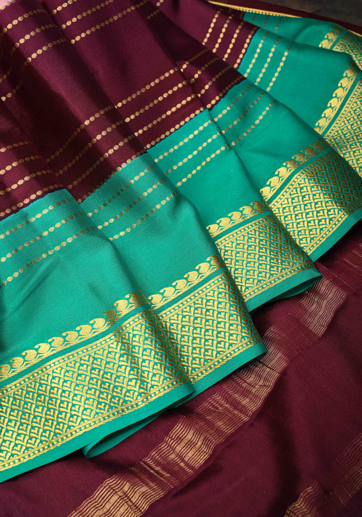 Pink Mysore Silk Saree with Horizontal Zari stripes and Panel Border in KSIC Grade Thickness | SILK MARK CERTIFIED
