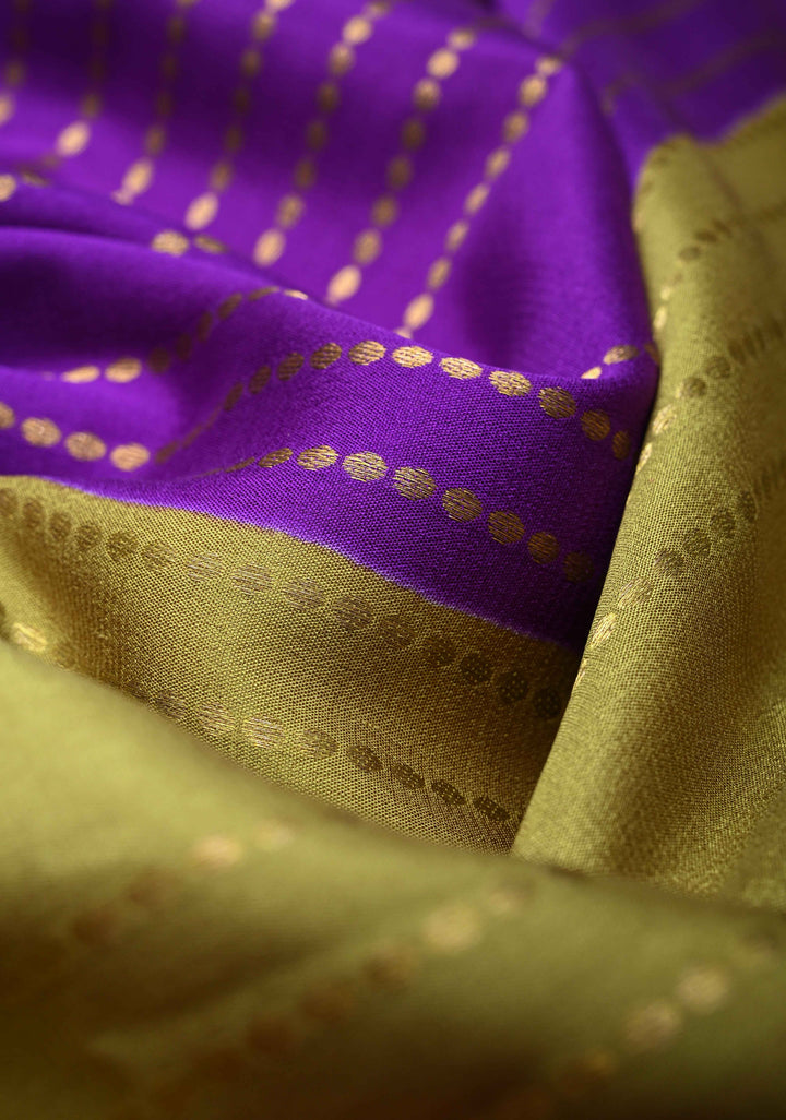 Mysore Silk Saree in Purple with Horizontal stripes and Panel Border in KSIC Grade Thickness | SILK MARK CERTIFIED