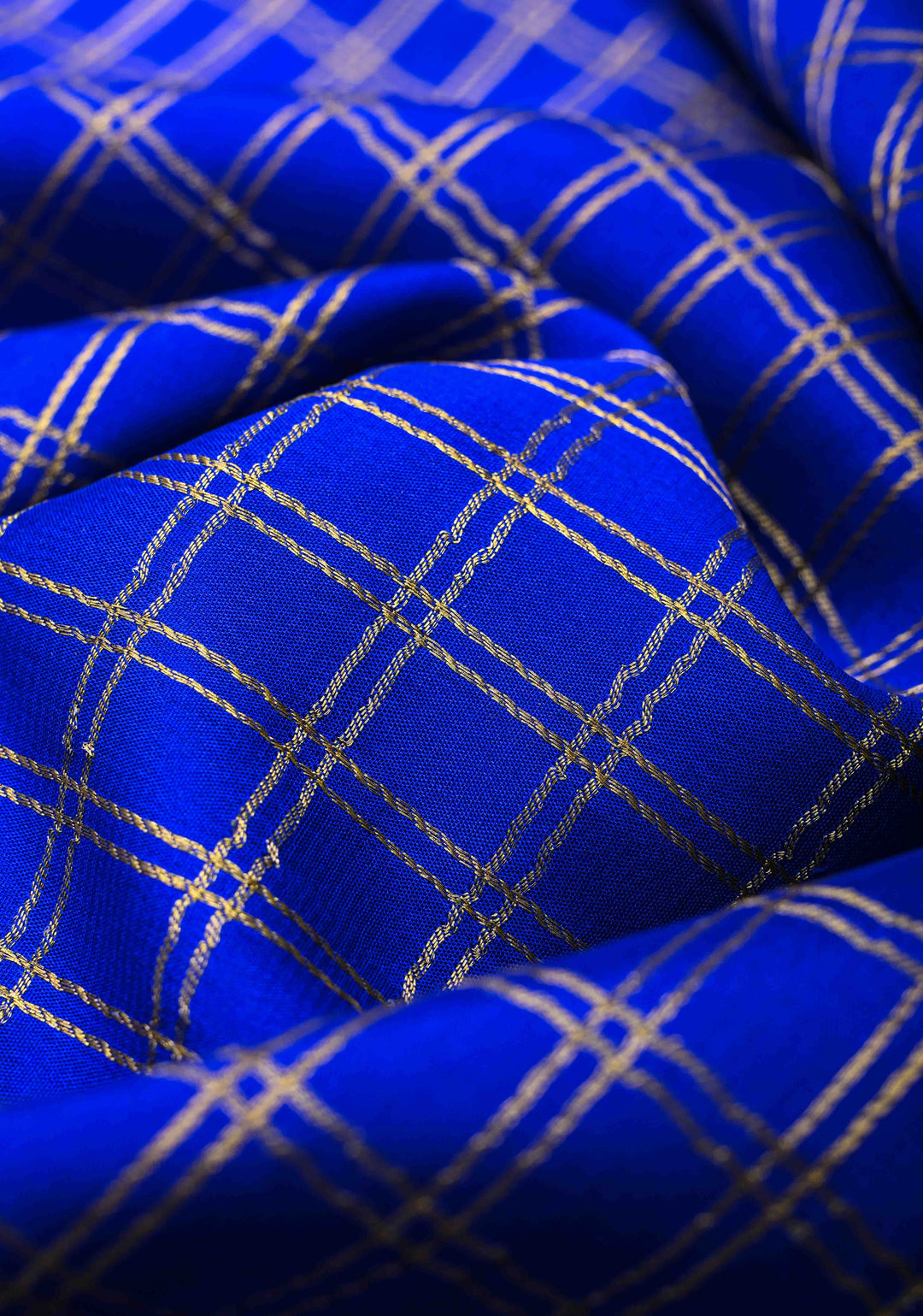 Royal Blue Zari Checks Mysore silk Saree with Zari Border in KSIC Grade Thickness | SILK MARK CERTIFIED