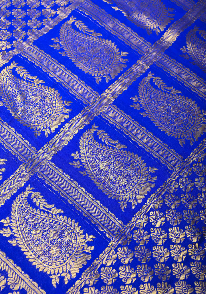 Purple Pure Mysore Silk Saree With Checks And Checked panel zari Border in KSIC Grade Thickness| SILK MARK CERTIFIED
