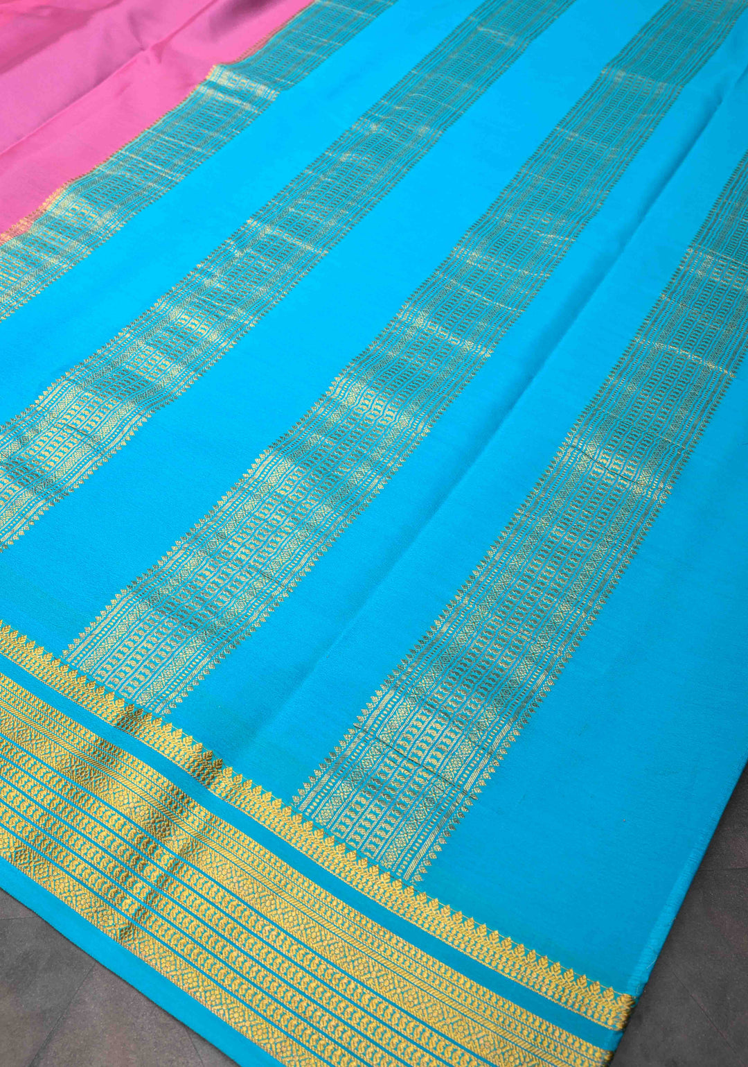 Bubblegum Pink Pure Mysore Silk Saree with Contrast Zari border in KSIC Grade Thickness| SILK MARK CERTIFIED