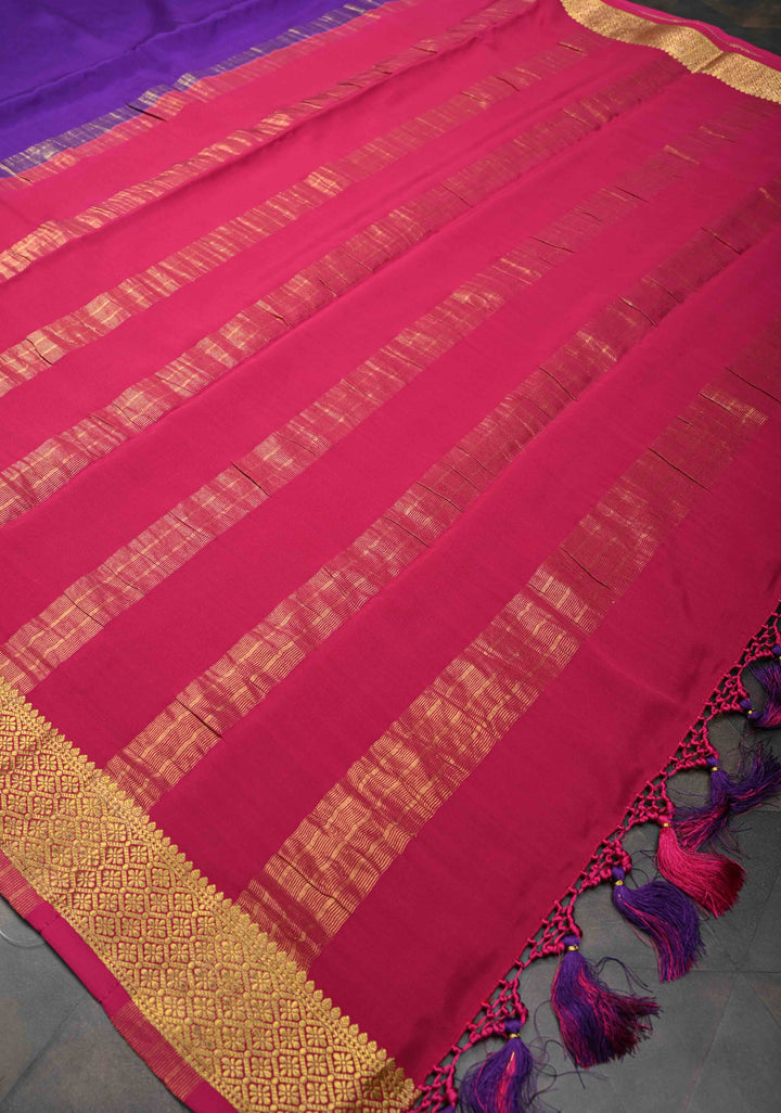 Purple Mysore Silk Saree with Contrast Zari Border | SILK MARK CERTIFIED