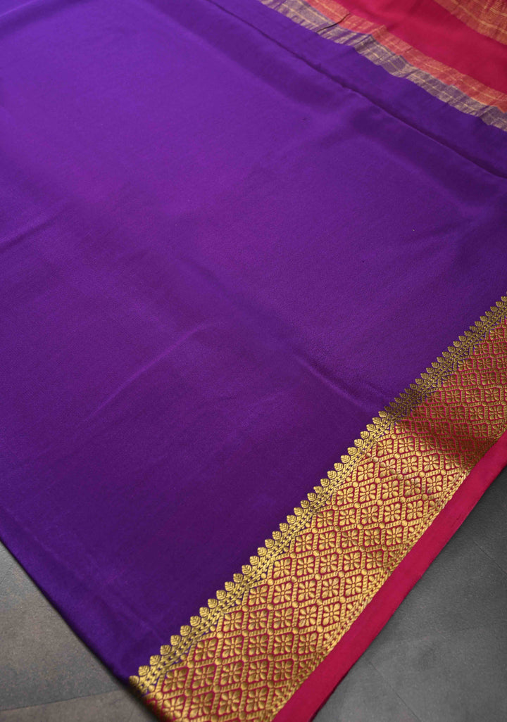 Purple Mysore Silk Saree with Contrast Zari Border | SILK MARK CERTIFIED