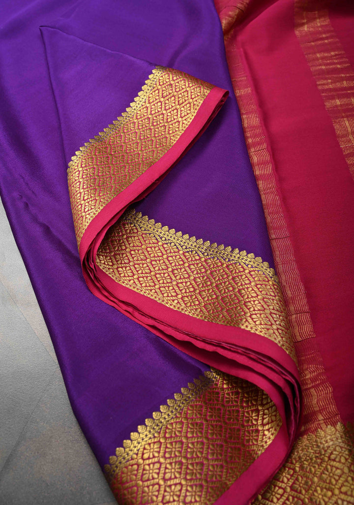 Purple Mysore Silk Saree with Contrast Zari Border | SILK MARK CERTIFIED