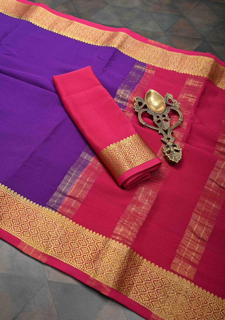 Purple Mysore Silk Saree with Contrast Zari Border | SILK MARK CERTIFIED