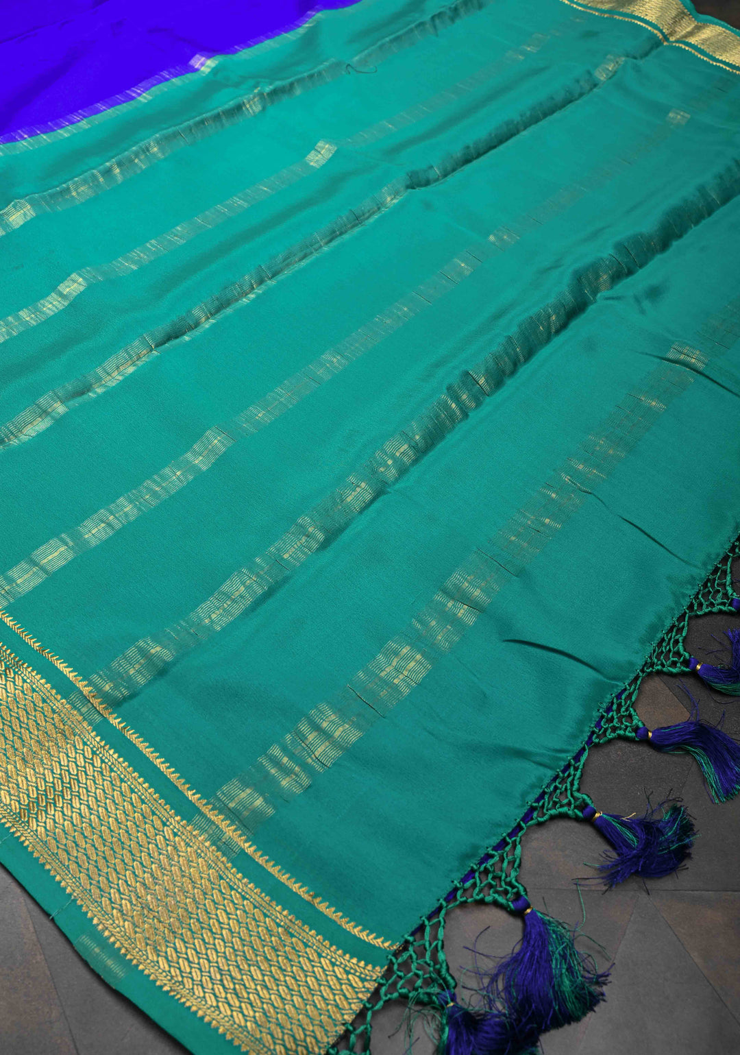 Cobalt Blue Mysore Silk Saree with Contrast Zari Border and Pallu | SILK MARK CERTIFIED