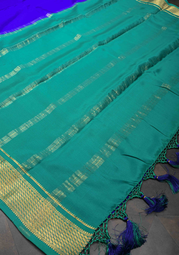 Cobalt Blue Mysore Silk Saree with Contrast Zari Border and Pallu | SILK MARK CERTIFIED