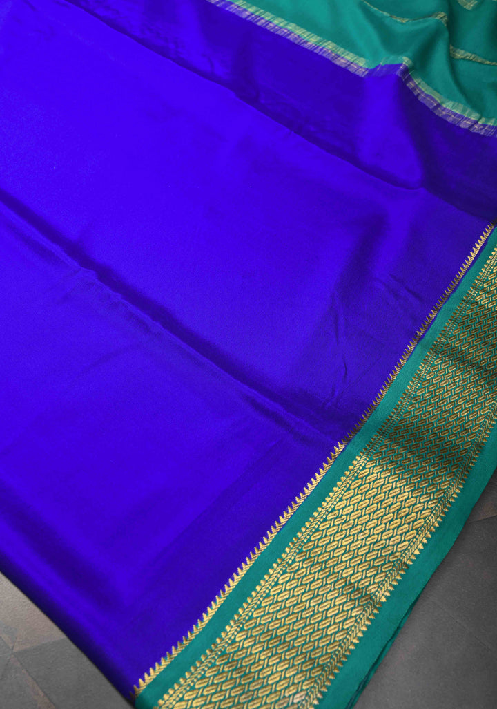 Cobalt Blue Mysore Silk Saree with Contrast Zari Border and Pallu | SILK MARK CERTIFIED