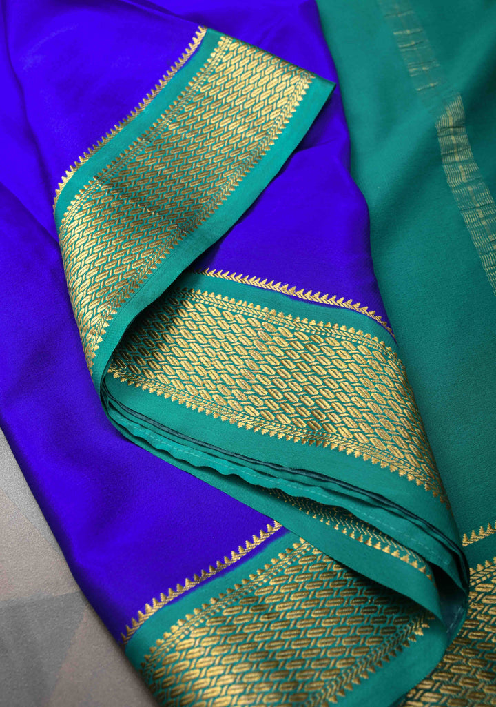 Cobalt Blue Mysore Silk Saree with Contrast Zari Border and Pallu | SILK MARK CERTIFIED