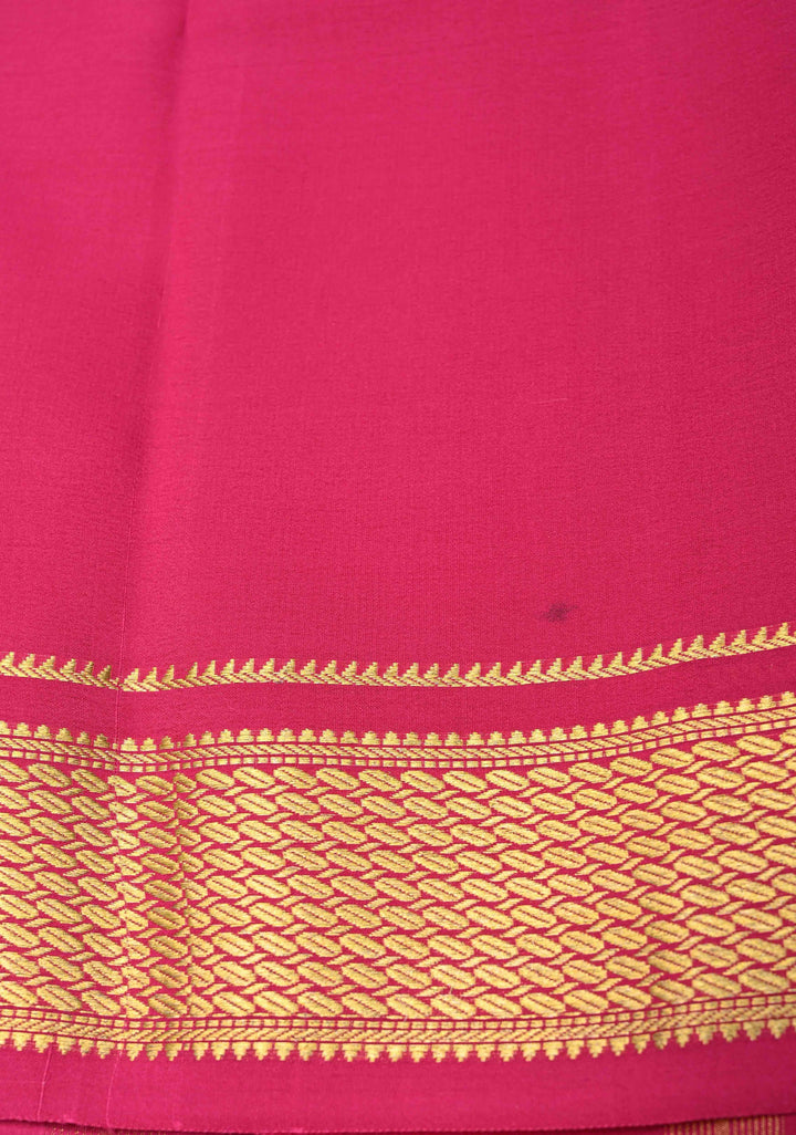 Bottle Green Mysore silk Saree with Contrast Zari Border | SILK MARK CERTIFIED