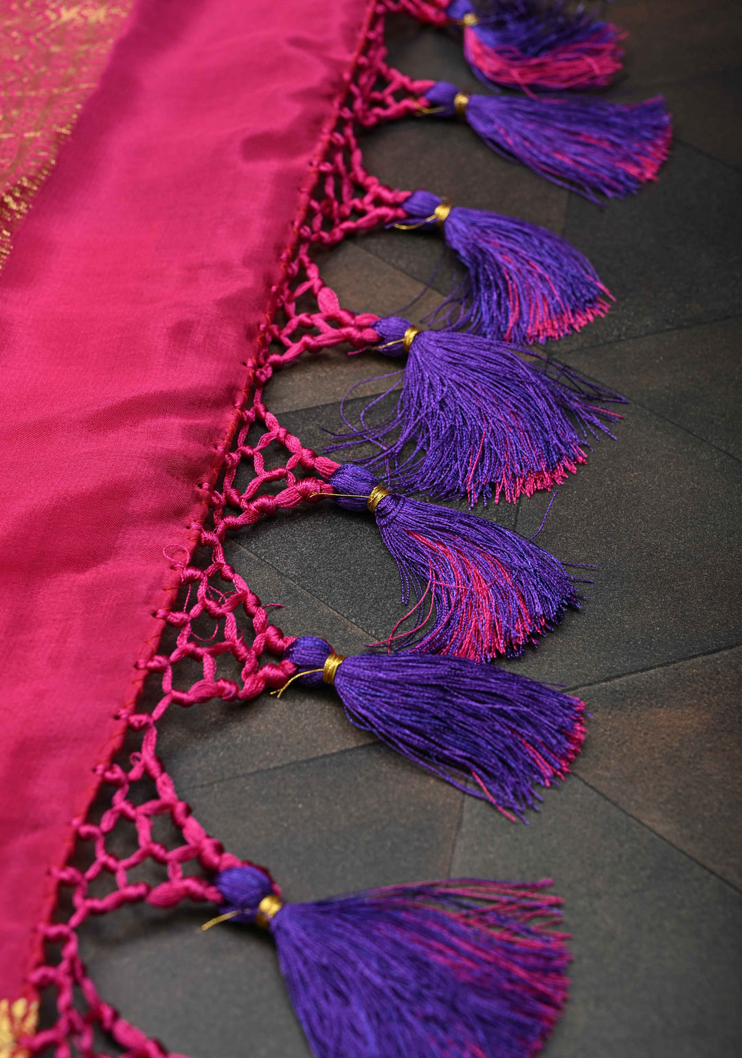 Purple Zari Checks on Pure Mysore Silk saree Floral Zari Motifs And Podi Kattam Border in KSIC Grade Thickness | SILK MARK CERTIFIED